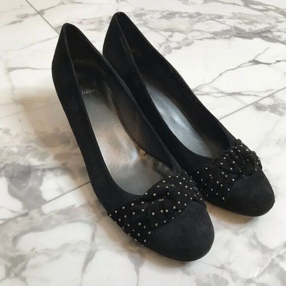 Stuart Weitzman Dotson Black Suede Wedge Heels Narrow Size 8 - Picture 2 of 11